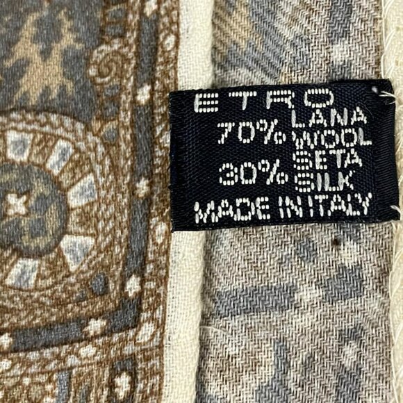Auth ETRO - Brown Gray Multi Wool Silk Scarf - Picture 3 of 6